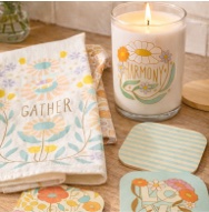 Floral kitchen towel and candle set